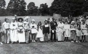 Timsbury carnival procession children's fancy dress in 1959. Picture taken on the Recreation Field.