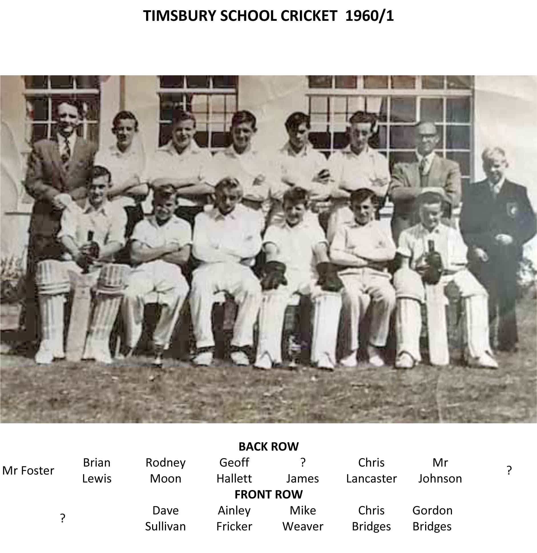 Timsbury Senior School Cricket Team 1960-1